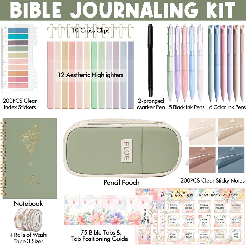 FLOE Bible Study Supplies Journaling Kit for Women, Valentines Day Christian Gifts for Women Her, Bible Study Tool w/Pastel Highlighter and Pen No Bleed, Pencil Case Notebook Annotation Kit Accessories Set - Image 2